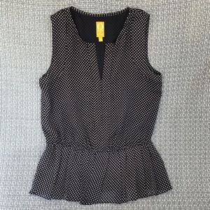 Sleeveless Split Neck Top with Pleated Peplum